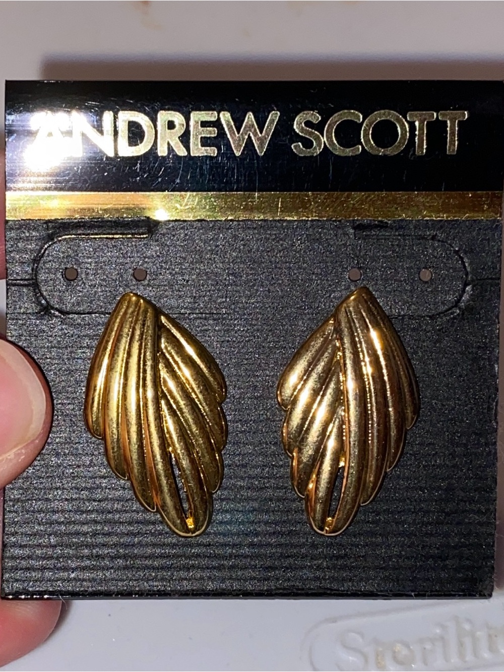 Andrew Scott Gold Tone Fan Shape Earrings